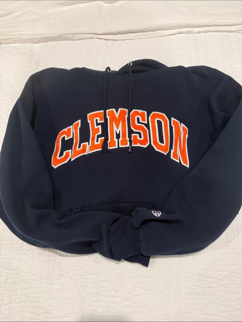 Champion Navy Crewneck Sweatshirt with Orange Clemson Lettering